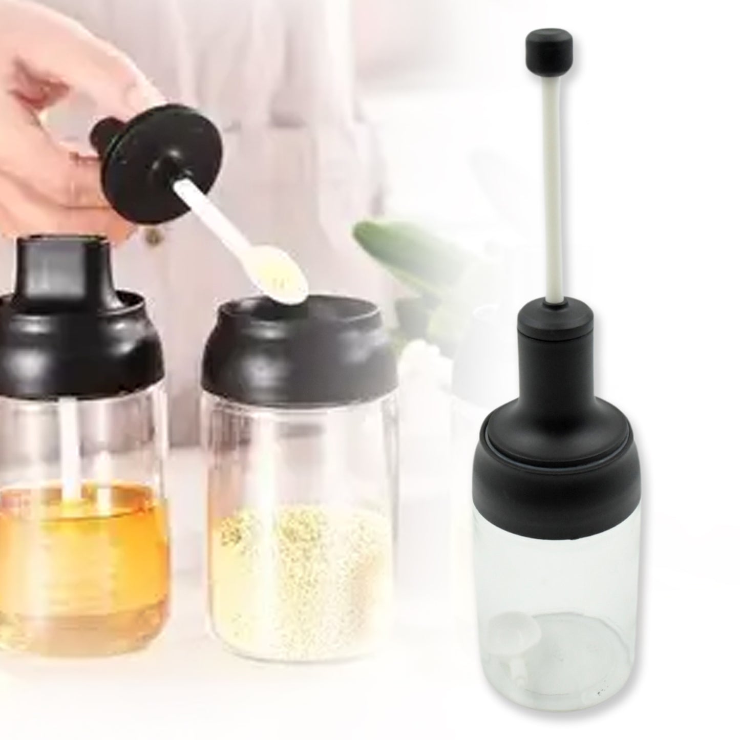 Heat-Resistant Glass Condiment Jar with Spoon - BuyItOnline