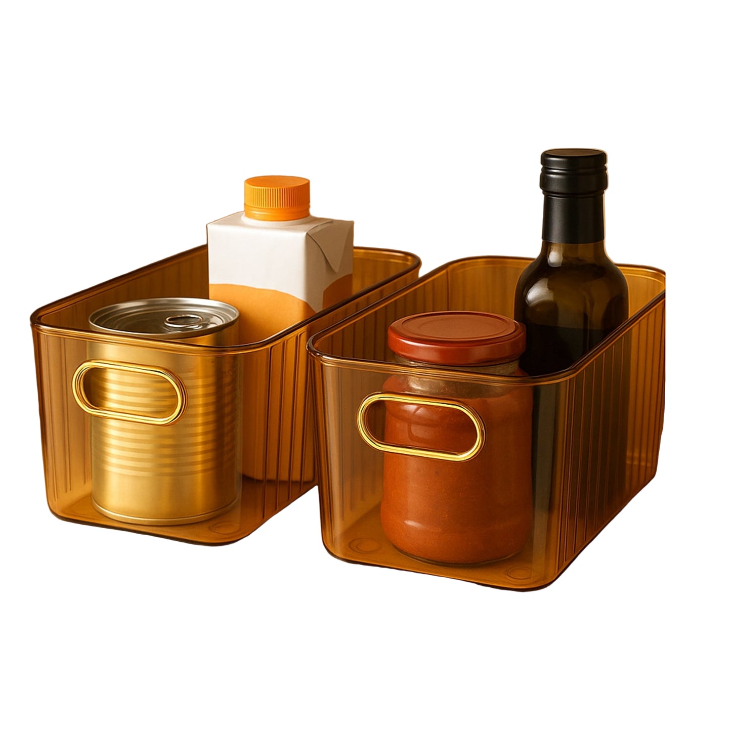 Premium Ribbed Transparent Storage Basket With Gold Handle Multipurpose Kitchen Amp Home Organizer Box (25x14cm 4 Pc)
