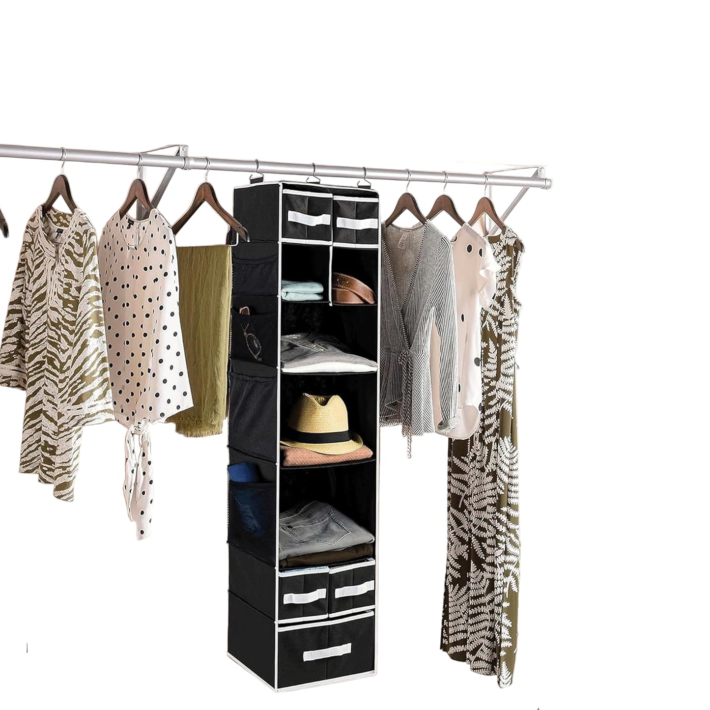 9 Shelf Hanging Closet Organizer With 5 Drawer Organizers