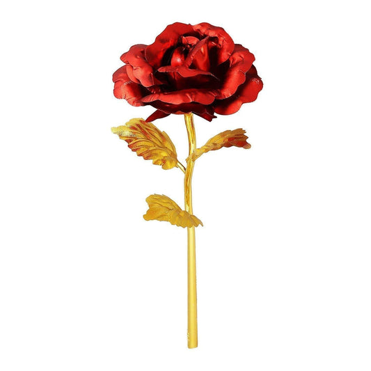 24k Artificial Golden Rosegold Red Rose With Gift Box (10 Inches) Wukusy
