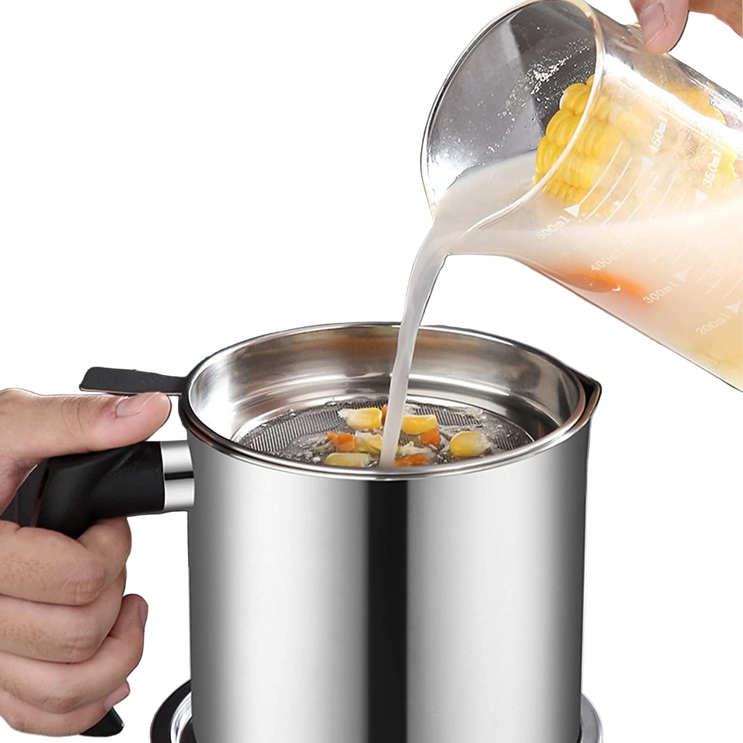 Stainless Steel Oil Strainer Pot with Lid & Filter Mesh - BuyItOnline