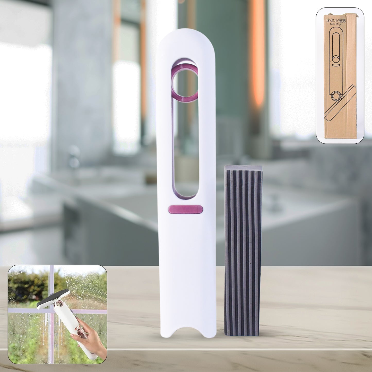4707 Portable Self-squeeze Short Mop Mini Hand Wash-free Strong Absorbent Mop With 1 Cotton Head Cleaning Sponge For Bathroom Kitchens Table Wukusy