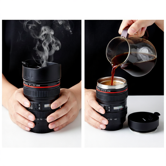Camera Lens Coffee Mug Flask with Lid Wukusy