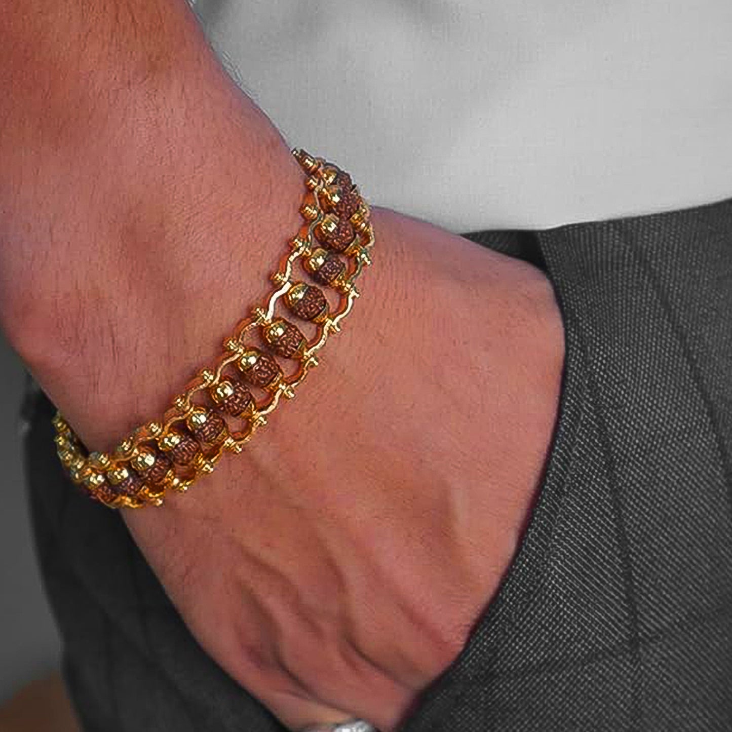 Golden Modern Rudraksha Rakhi Bracelet for Brother - BuyItOnline