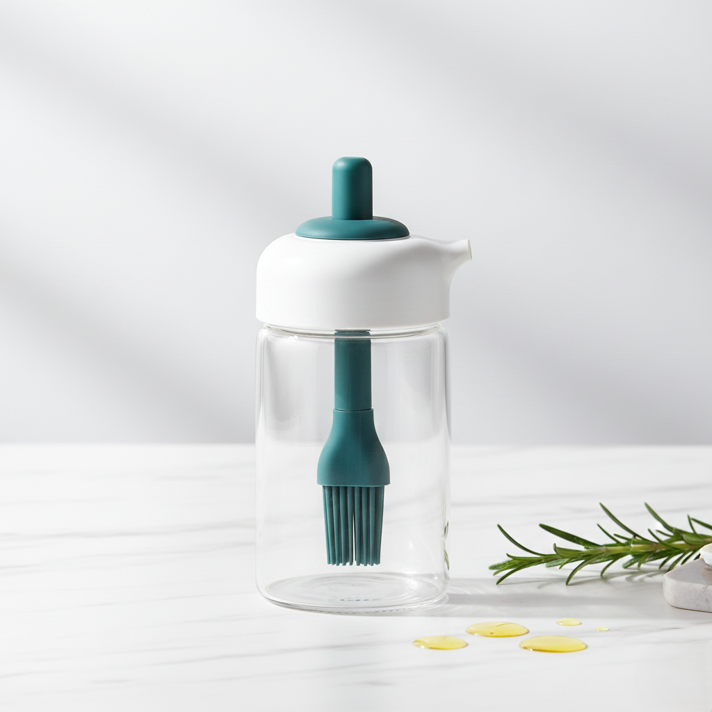 2 In 1 Glass Oil Dispenser Jar Bottle With Brush (1 Set)