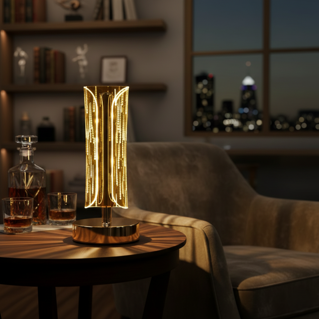 Luxury Tall Cylinder Crystal Table Lamp