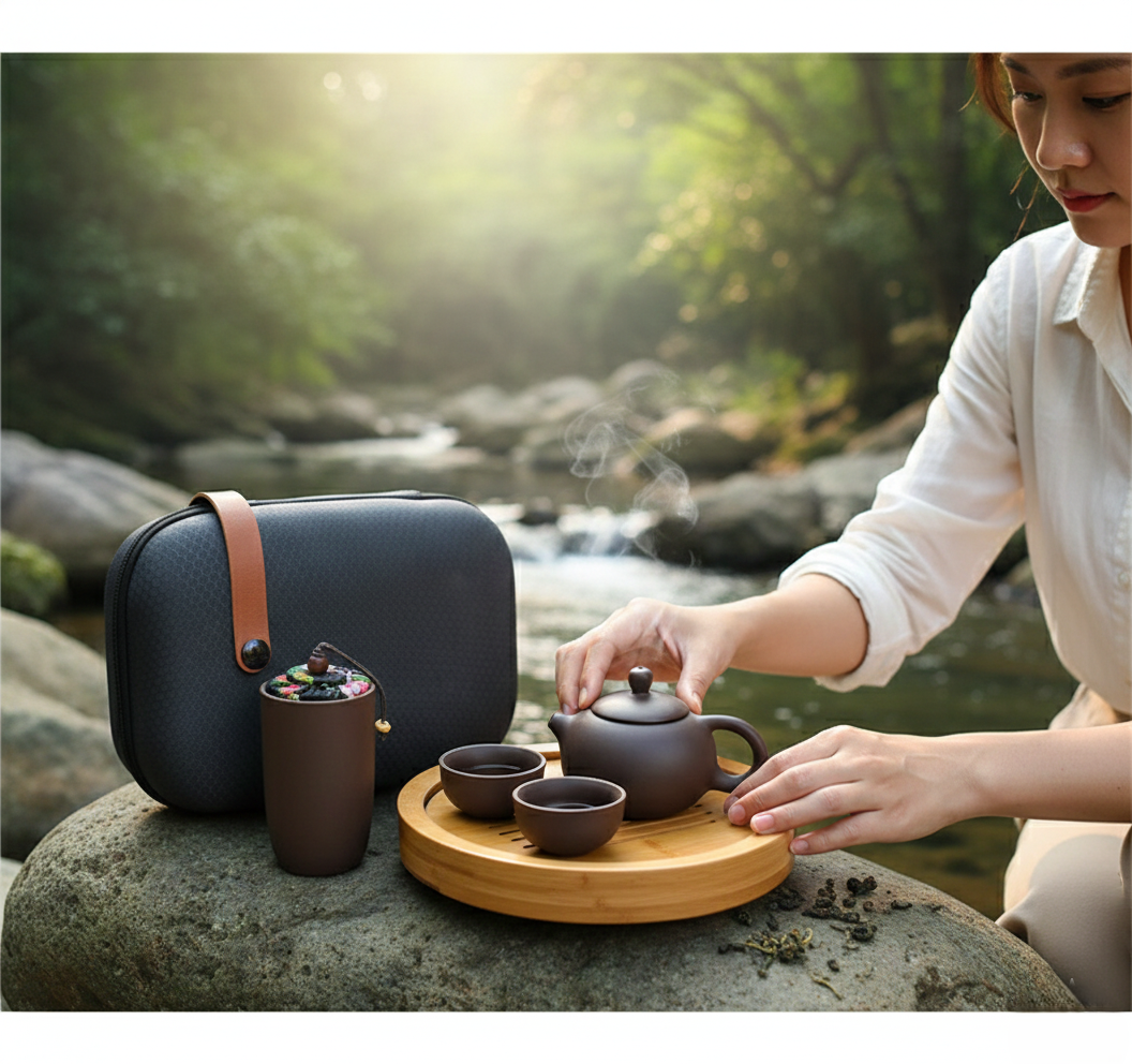 Portable Kung Fu Tea Set With A Portable Travel Bag (Set Of 6pcs)