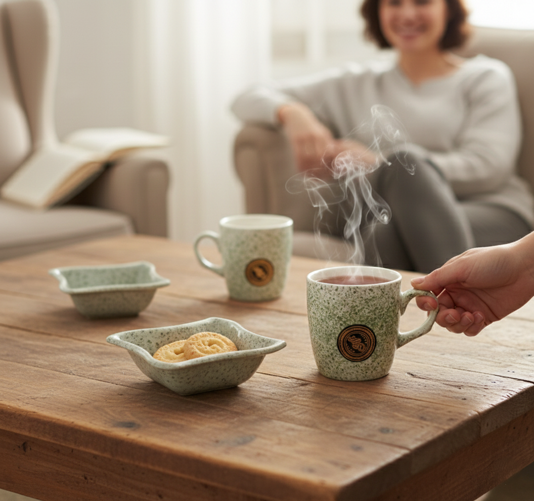 Festo Ceramic Tea & Coffee Mug Set with Snack Bowl