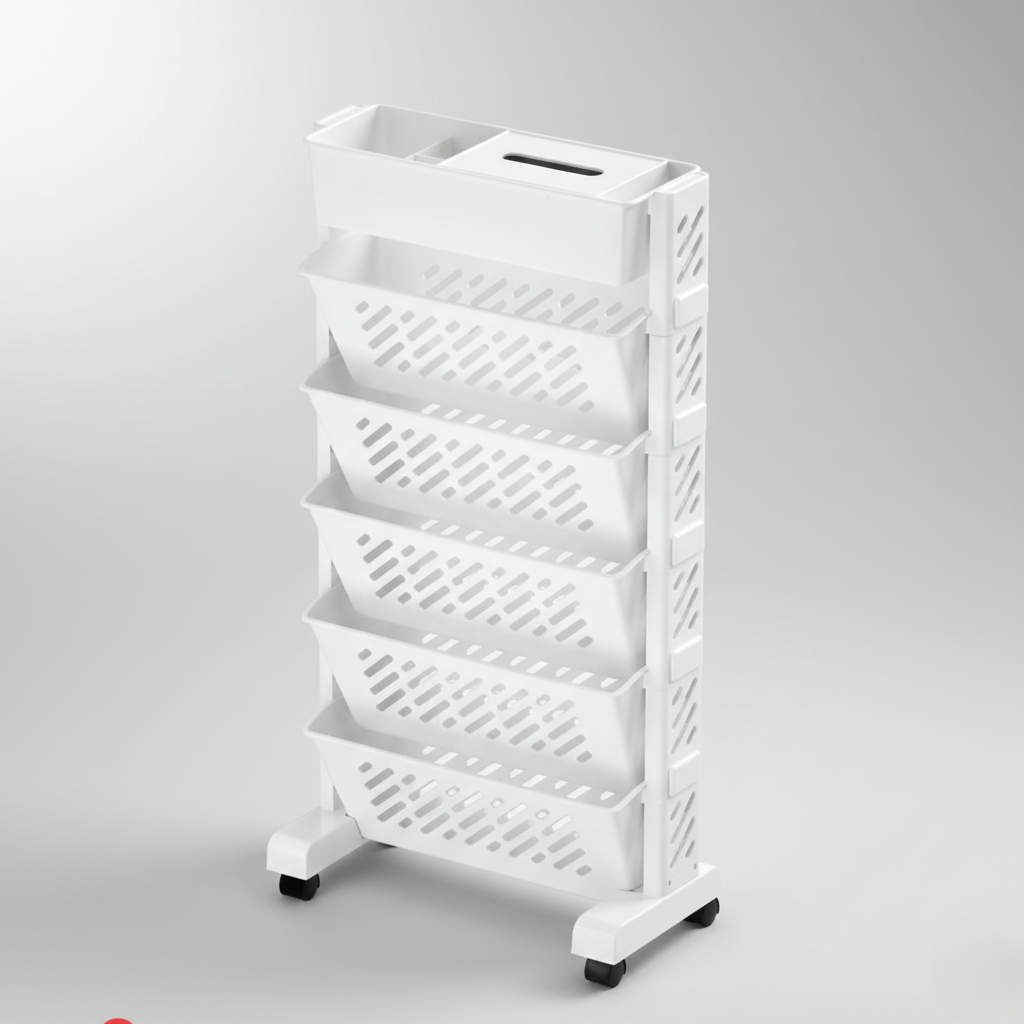 Movable Bookshelf Large Capacity Rotatable Plastic Rolling Organization Shelf Rack