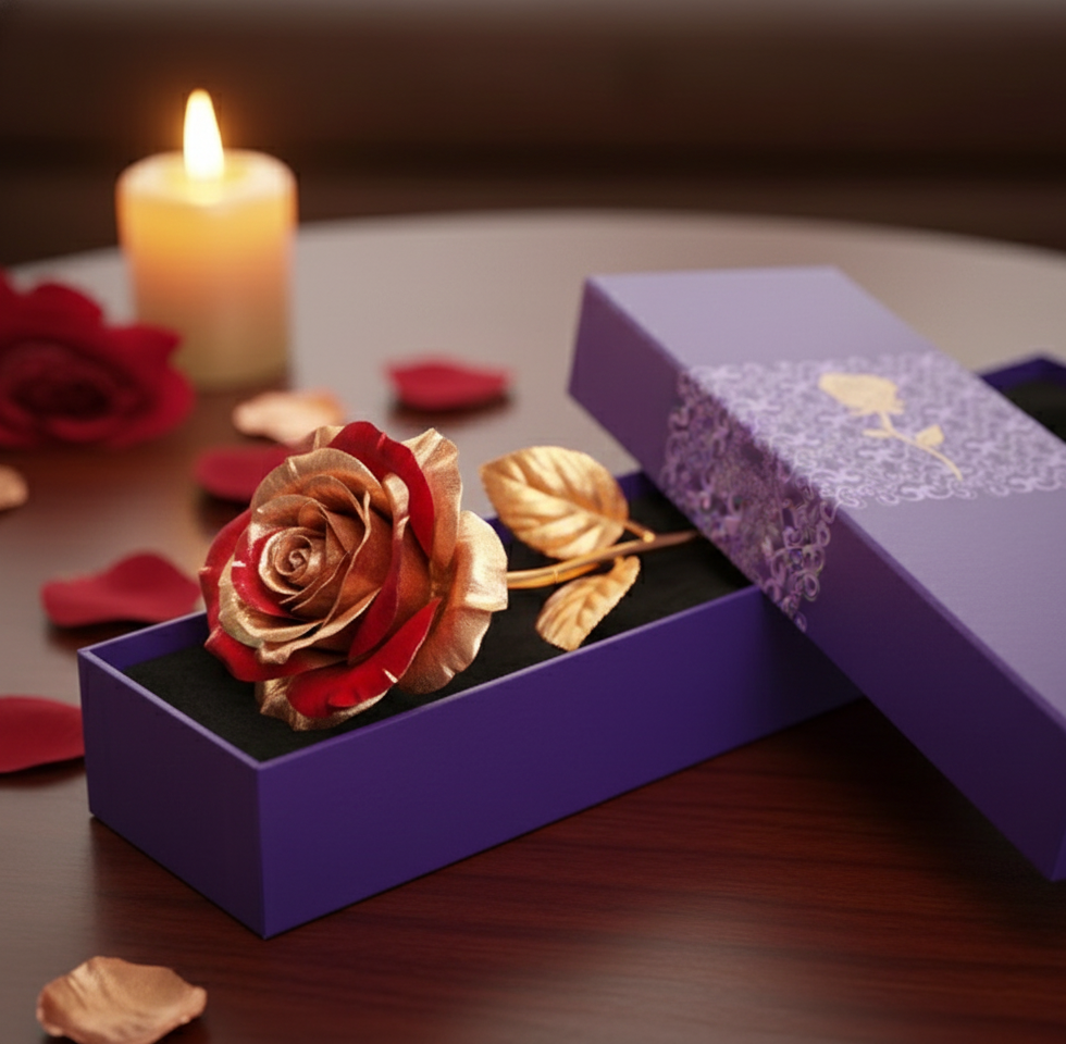 24k Artificial Golden Rosegold Red Rose With Gift Box (10 Inches)