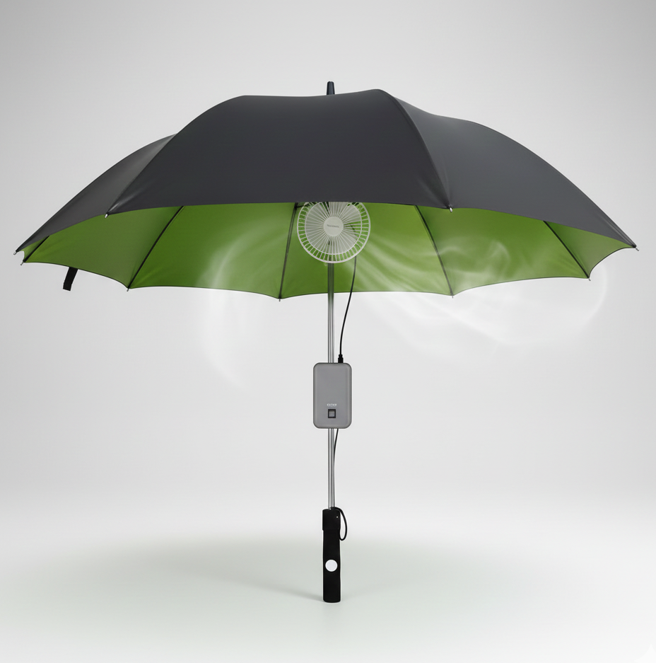 Sun umbrella with inside power fan