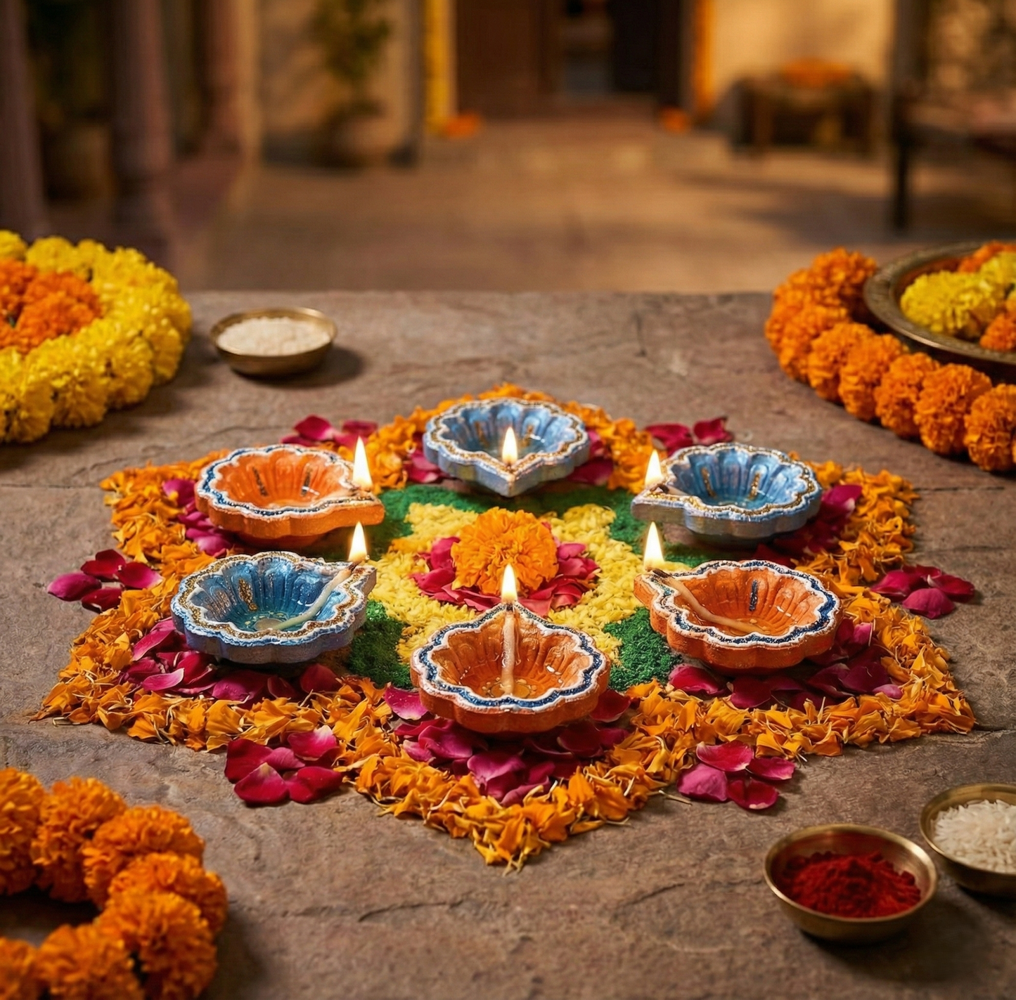 Handmade Clay Diyas(6 pc set)