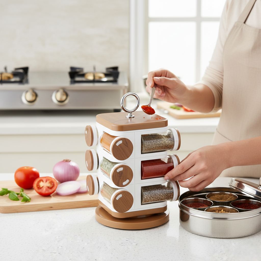 Ganesh 12-jar Revolving Spice Rack Masala Box