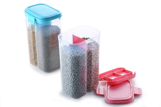 Plastic Airtight Food Grain Storage Container with 2 Sections - BuyItOnline