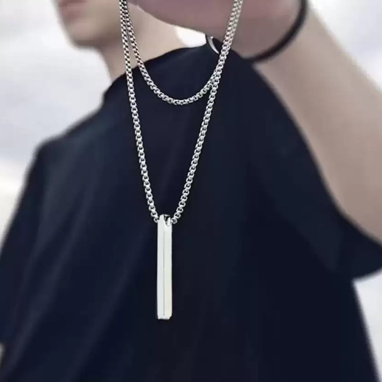Plain Stick Shape Stainless Steel Locket with Chain