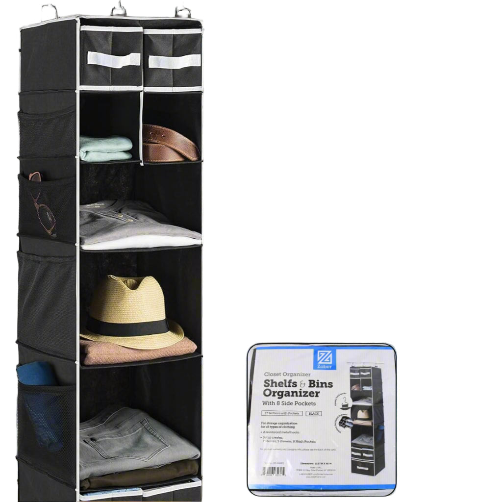 9 Shelf Hanging Closet Organizer With 5 Drawer Organizers