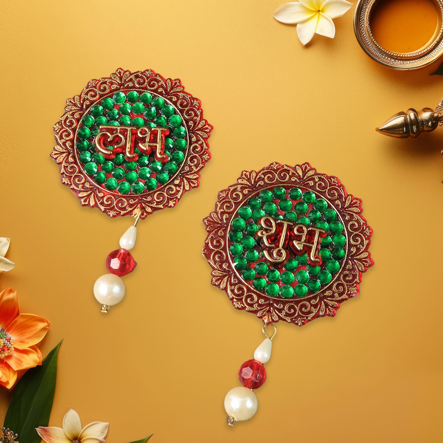 Shubh Labh Beaded Decorative Door Hanging (2 Pc) Wukusy