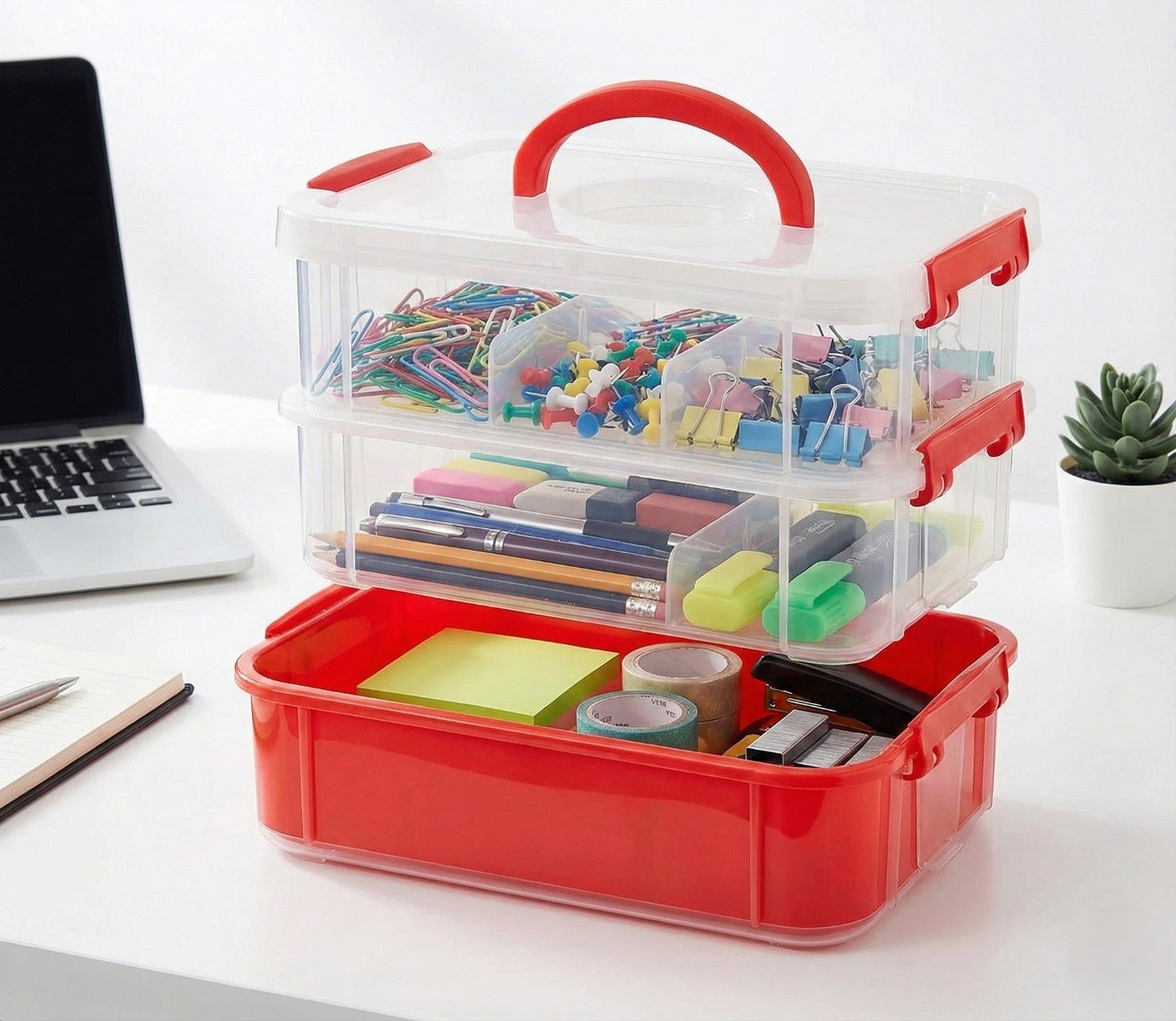 3-layer Multi-Transparent Plastic Storage Box With Handle