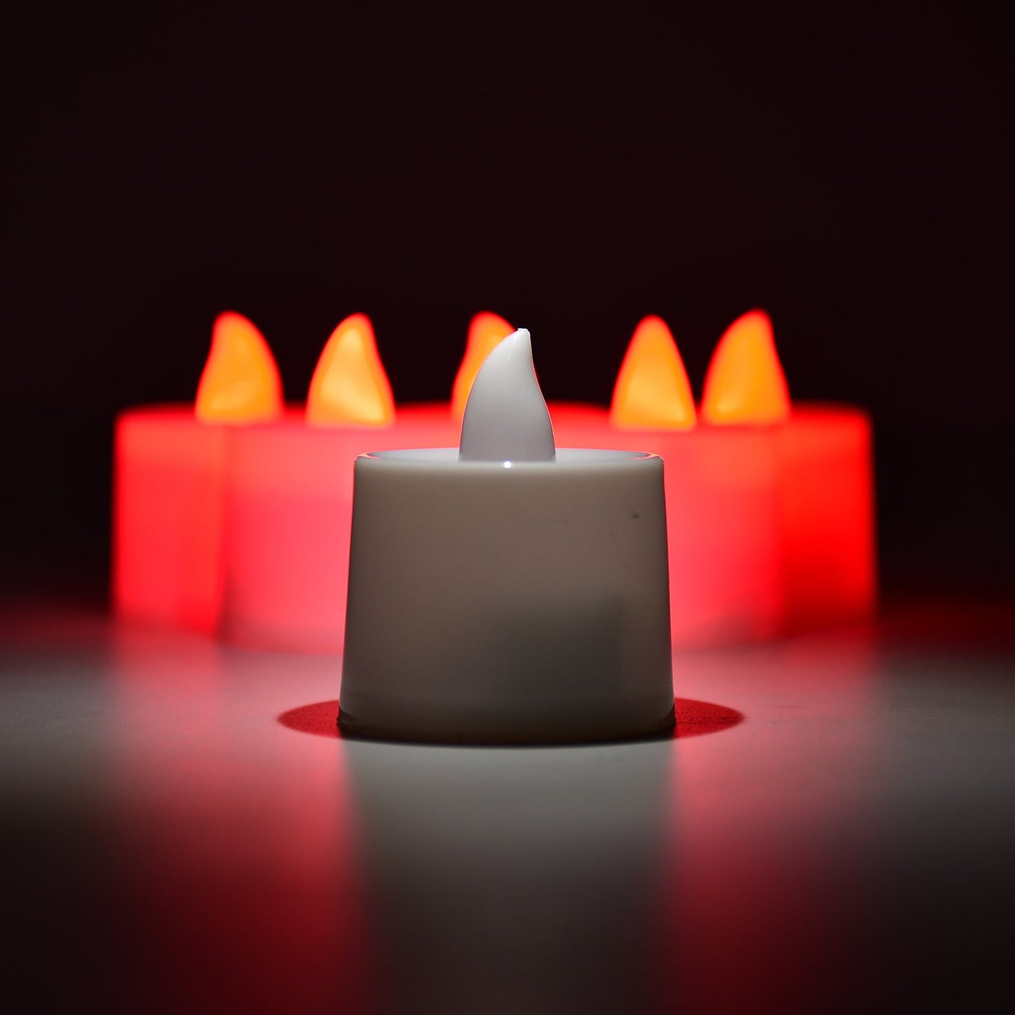 Red Flameless Led Tealights Smokeless Plastic Decorative Candles - Led Tea Light Candle For Home Decoration (Pack Of 24)