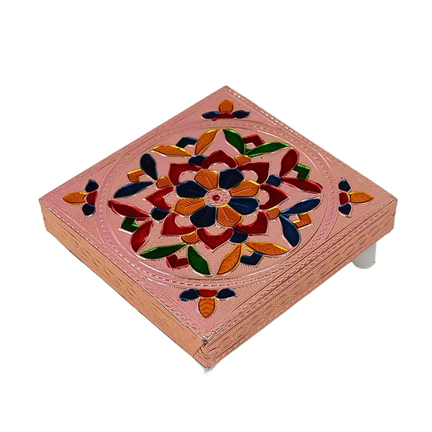 Handicraft Meenakari Wooden Chowki Puja Bajot For Home Office Decor For Puja Multicolour (1 Pc Set) Wukusy