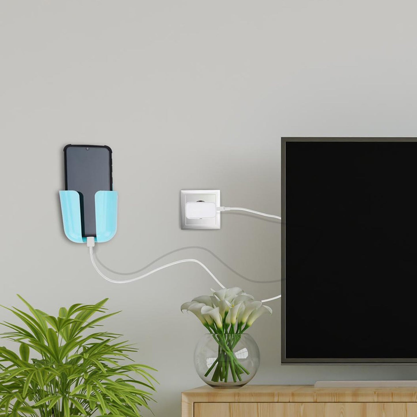 Wall-Mounted Phone Stand & Charger Organizer