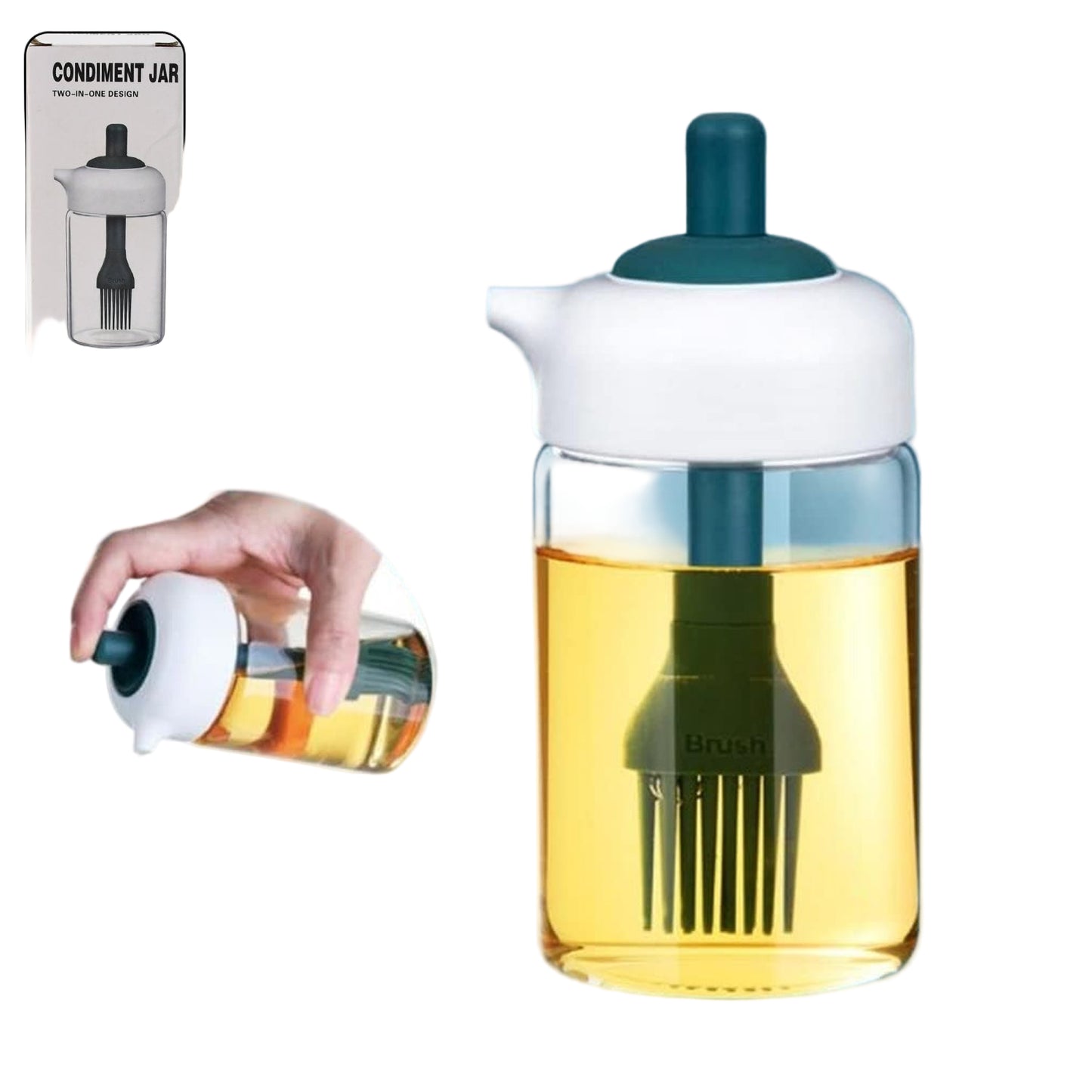 2 In 1 Glass Oil Dispenser Jar Bottle With Brush (1 Set)
