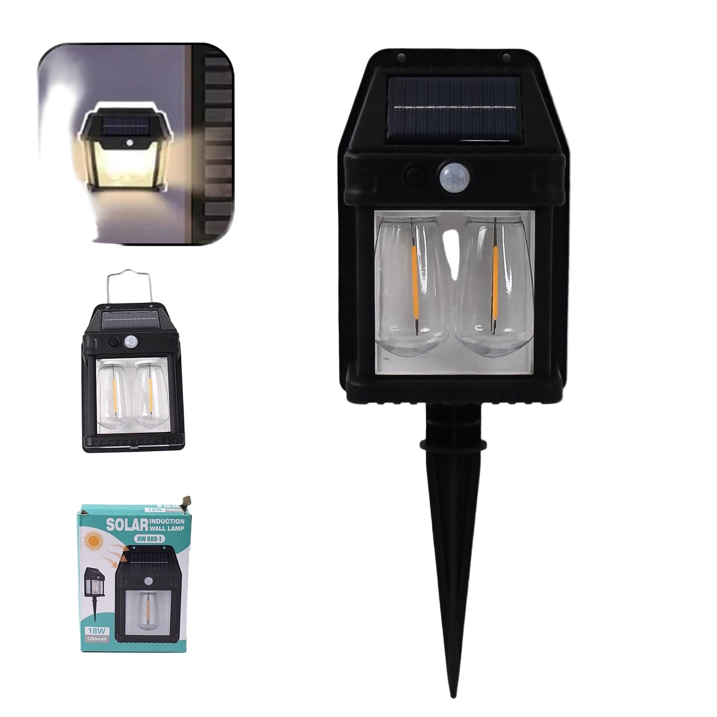 18W Solar Wall Light with Double Lamps & Motion Sensor
