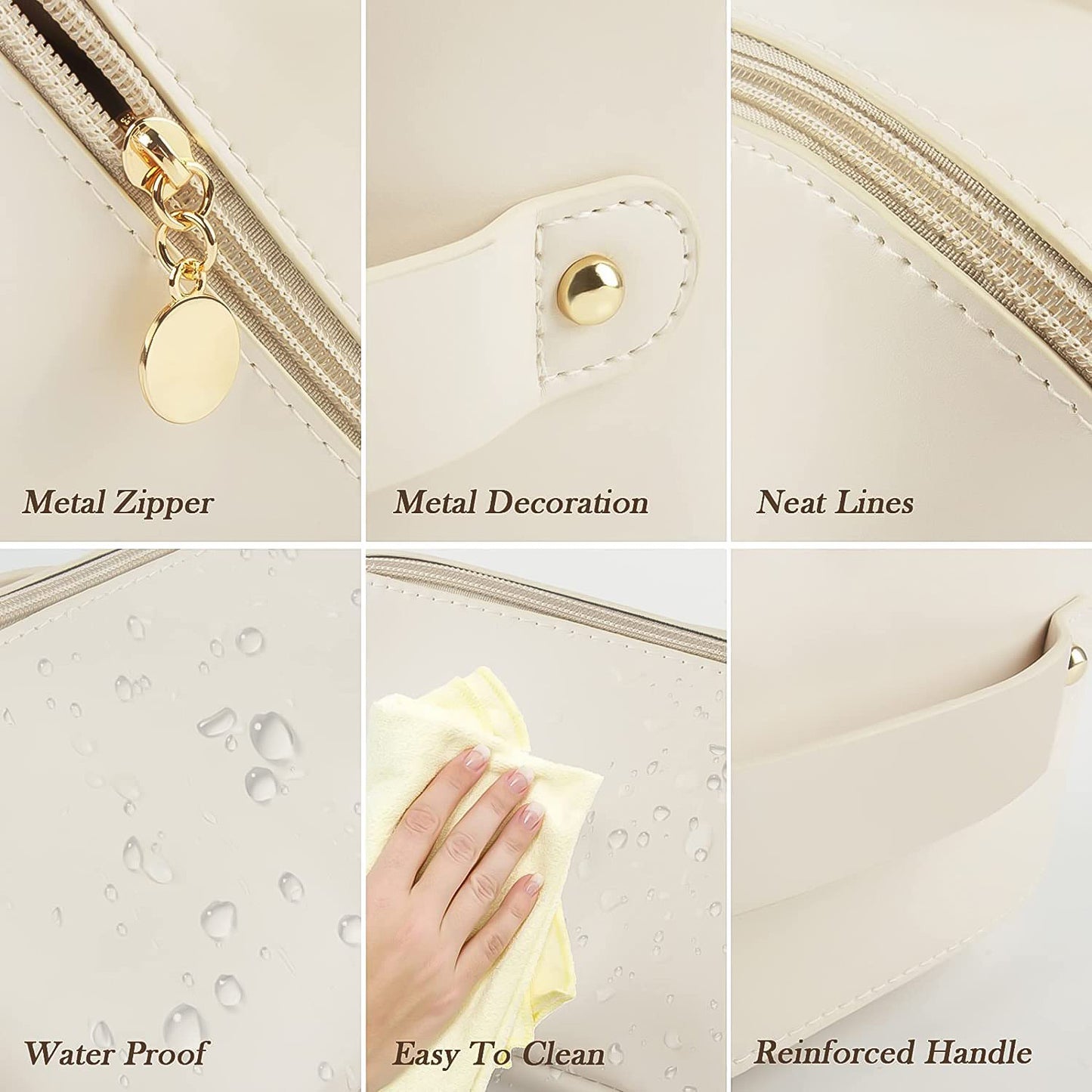 Premium Cream Travel Makeup Toiletry Organizer Pouch With Zipper Handle (1 Pc)