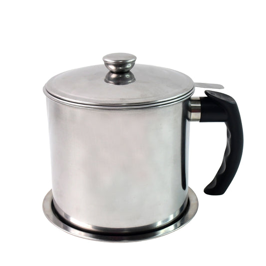 Stainless Steel Oil Strainer Pot with Lid & Filter Mesh - BuyItOnline