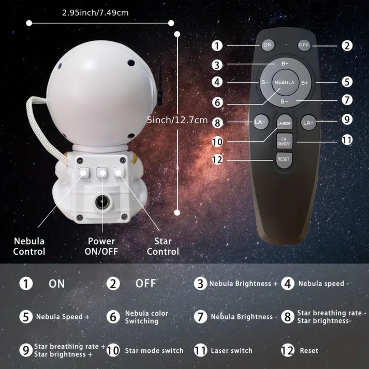 Premium Astronaut Galaxy Projector Night Light With Remote Control Wukusy
