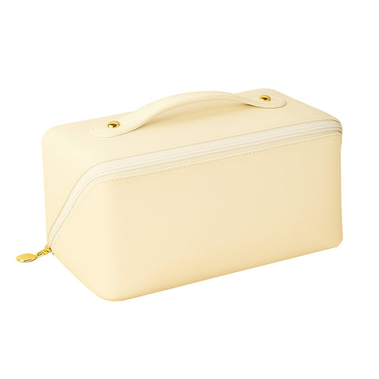 Premium Cream Travel Makeup Toiletry Organizer Pouch With Zipper Handle (1 Pc) Wukusy