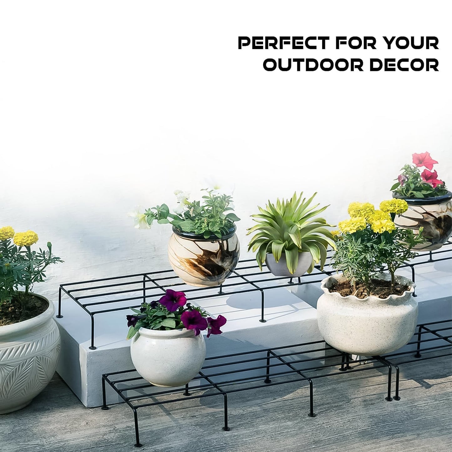 Metal Rectangle Flower Plant Stand For Balcony (6020 Cm 2 Pc Set) Wukusy