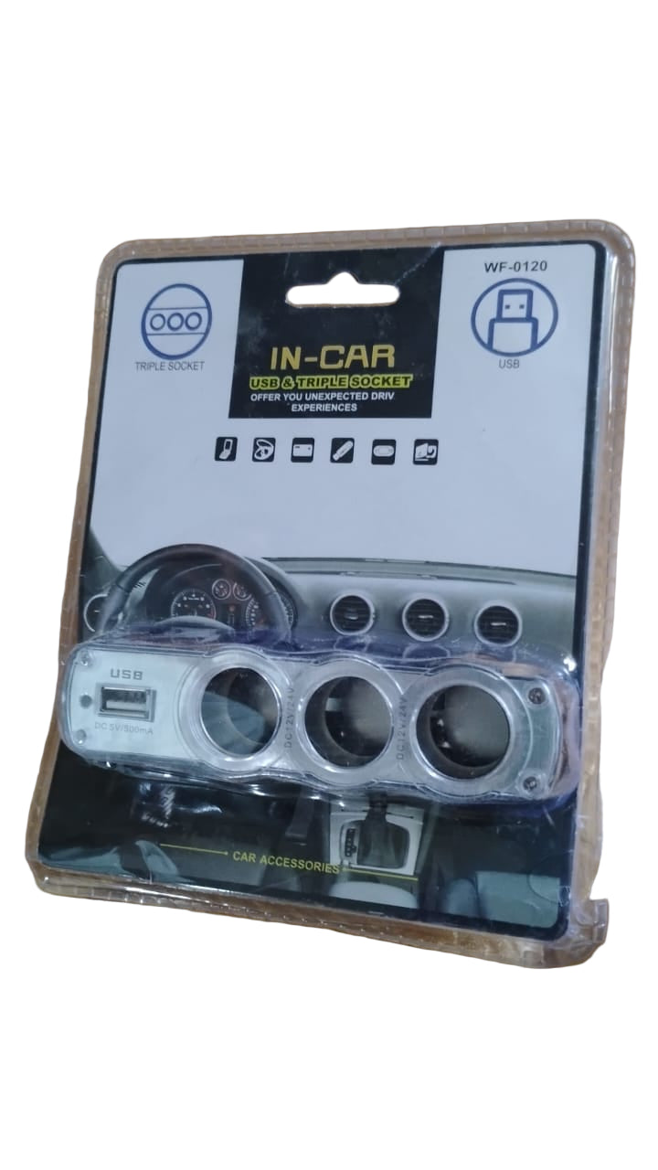 Triple 12V Car Socket Splitter + USB Charger 3‑Way Power Adapter Wukusy