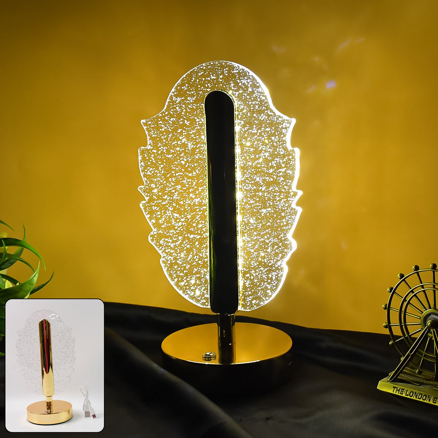Elegant Feather Shape Crystal Table Lamp (1 Pc) Wukusy