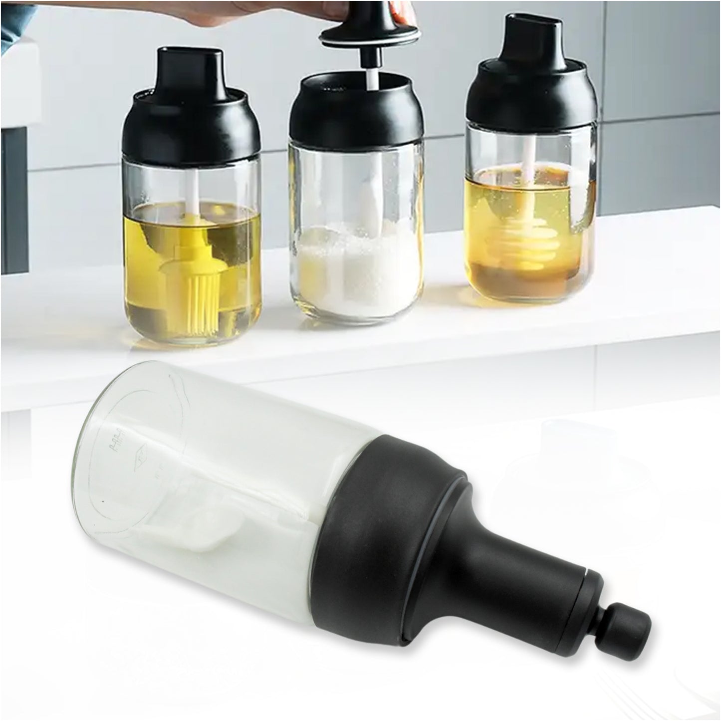 Heat-Resistant Glass Condiment Jar with Spoon - BuyItOnline