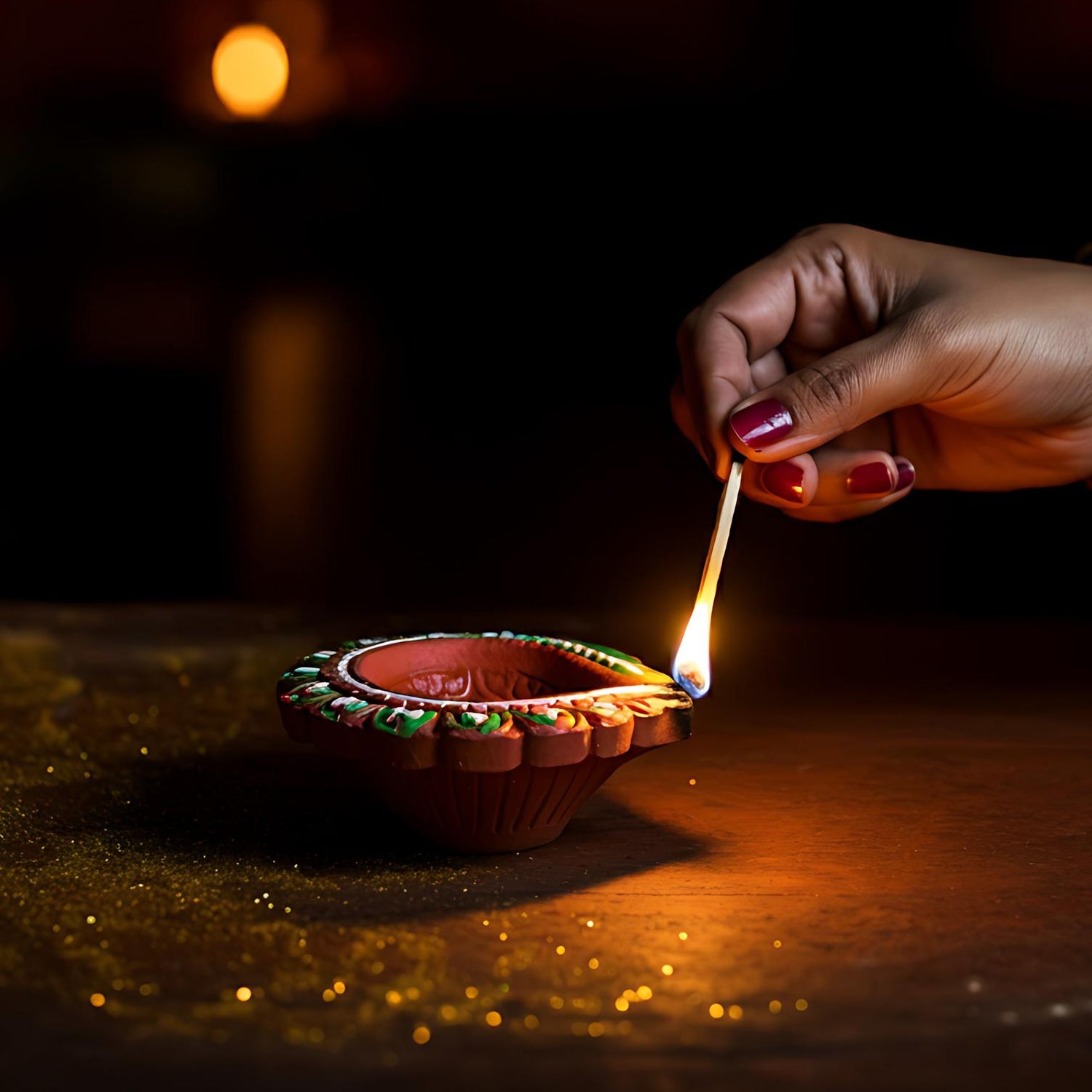 Decorative Hand Painted Clay Puja Diya For Diwali Handmade Diya (6 Pcs Set) Wukusy
