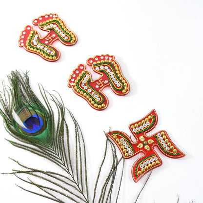 Decorative Laxmi Charan (Pagla)  Swastik Combo Set (3pc Set) Wukusy