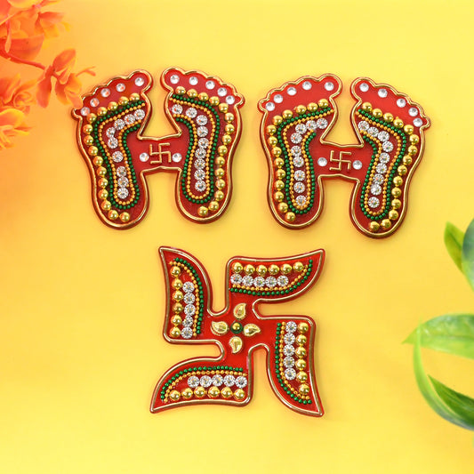Decorative Laxmi Charan (Pagla)  Swastik Combo Set (3pc Set) Wukusy