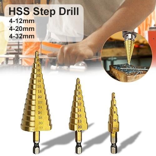 Piece Titanium Coated HSS Step Drill Bit Set