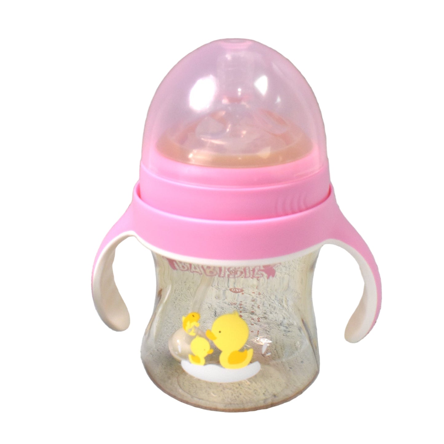 Plastic Baby Feeding Bottle with Handles, Cleaning Brush & Straw