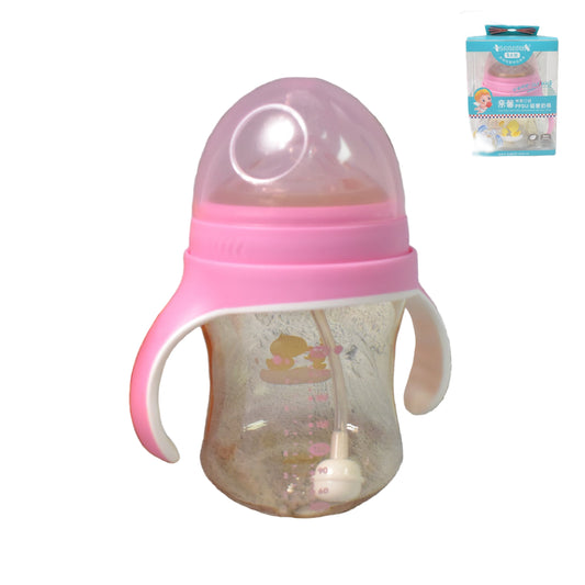 Plastic Baby Feeding Bottle with Handles, Cleaning Brush & Straw