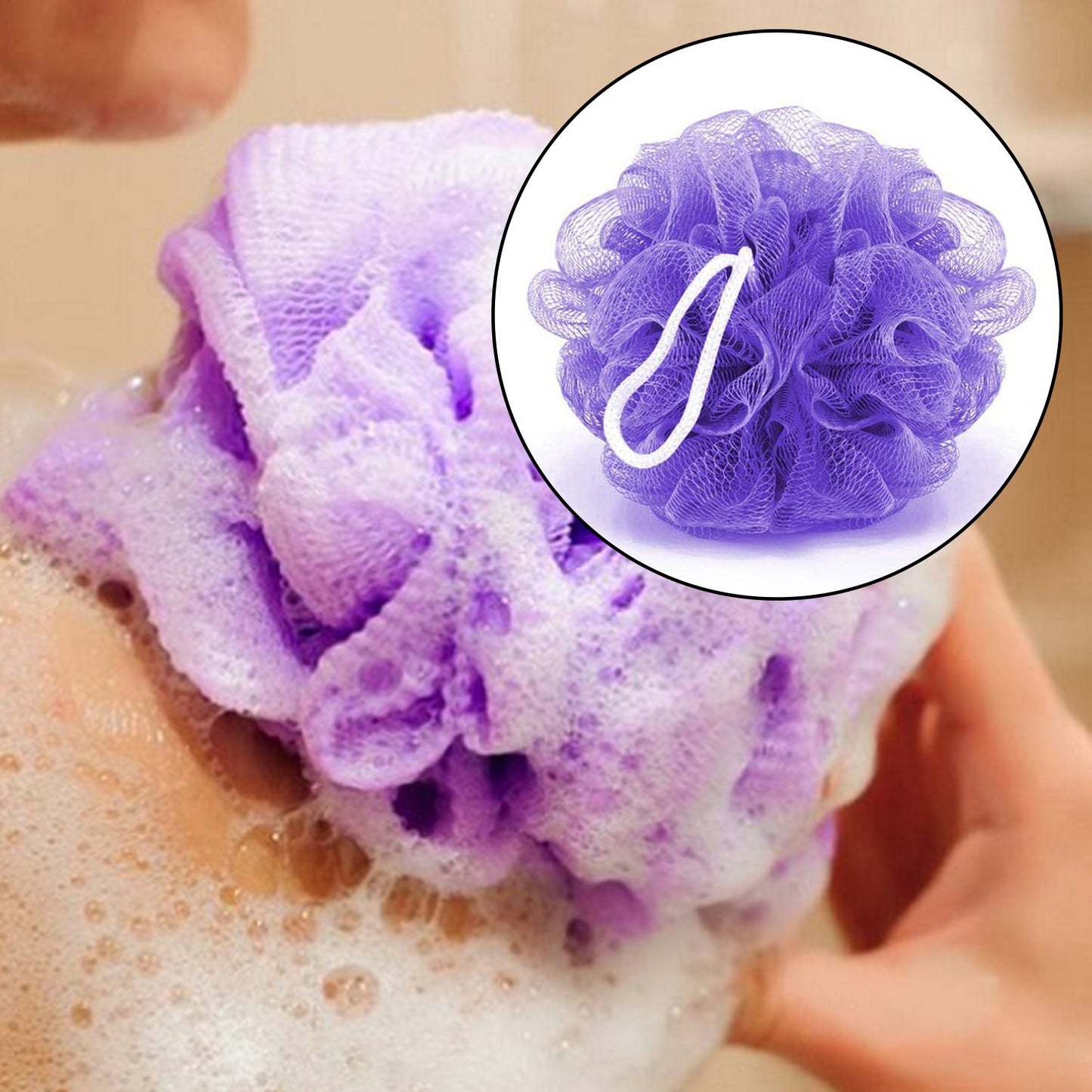 Bath Shower Loofah Sponge Pouf Body Scrubber