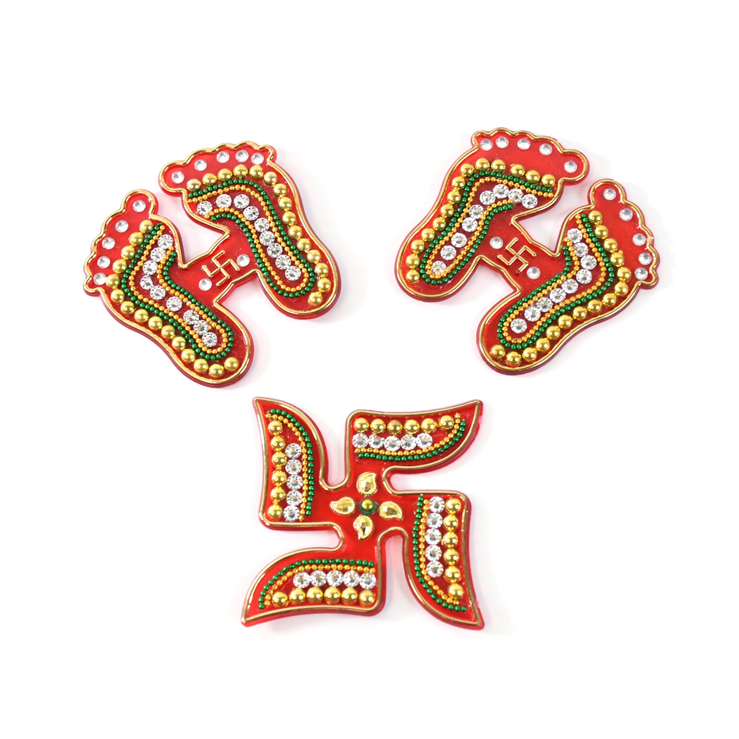 Decorative Laxmi Charan (Pagla)  Swastik Combo Set (3pc Set) Wukusy