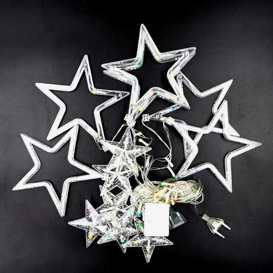 3386 12 Stars Led Curtain String Lights With 8 Flashing Modes For Home Decoration Diwali  Wedding Led Christmas Light Indoor And Outdoor Light Festival Decoration (Multicolor) Wukusy