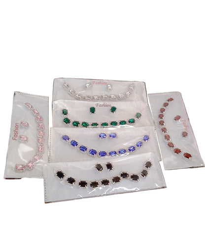 Elegant Mixed Color Diamond Necklace & Earrings Set