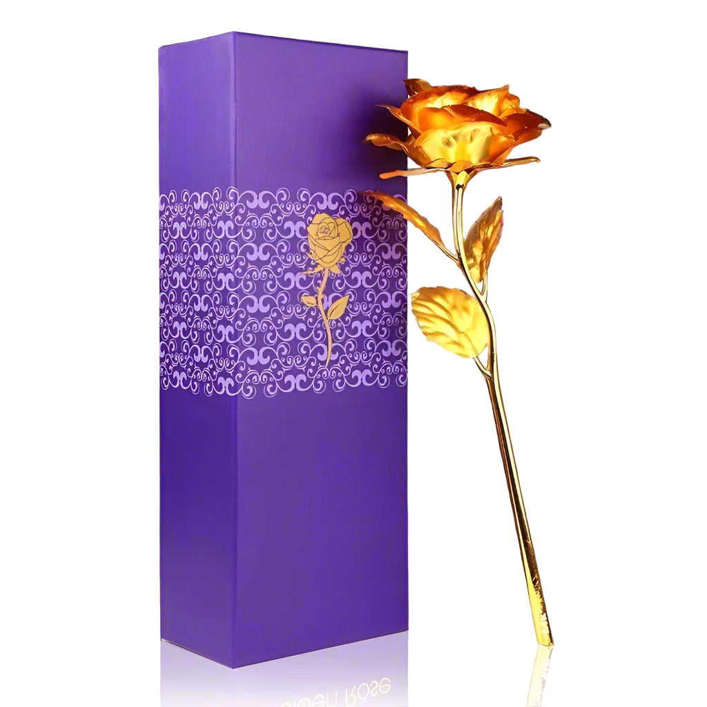 24k Artificial Golden Rosegold Red Rose With Gift Box (10 Inches)