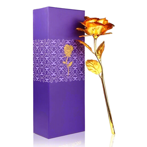 24k Artificial Golden Rosegold Red Rose With Gift Box (10 Inches) Wukusy