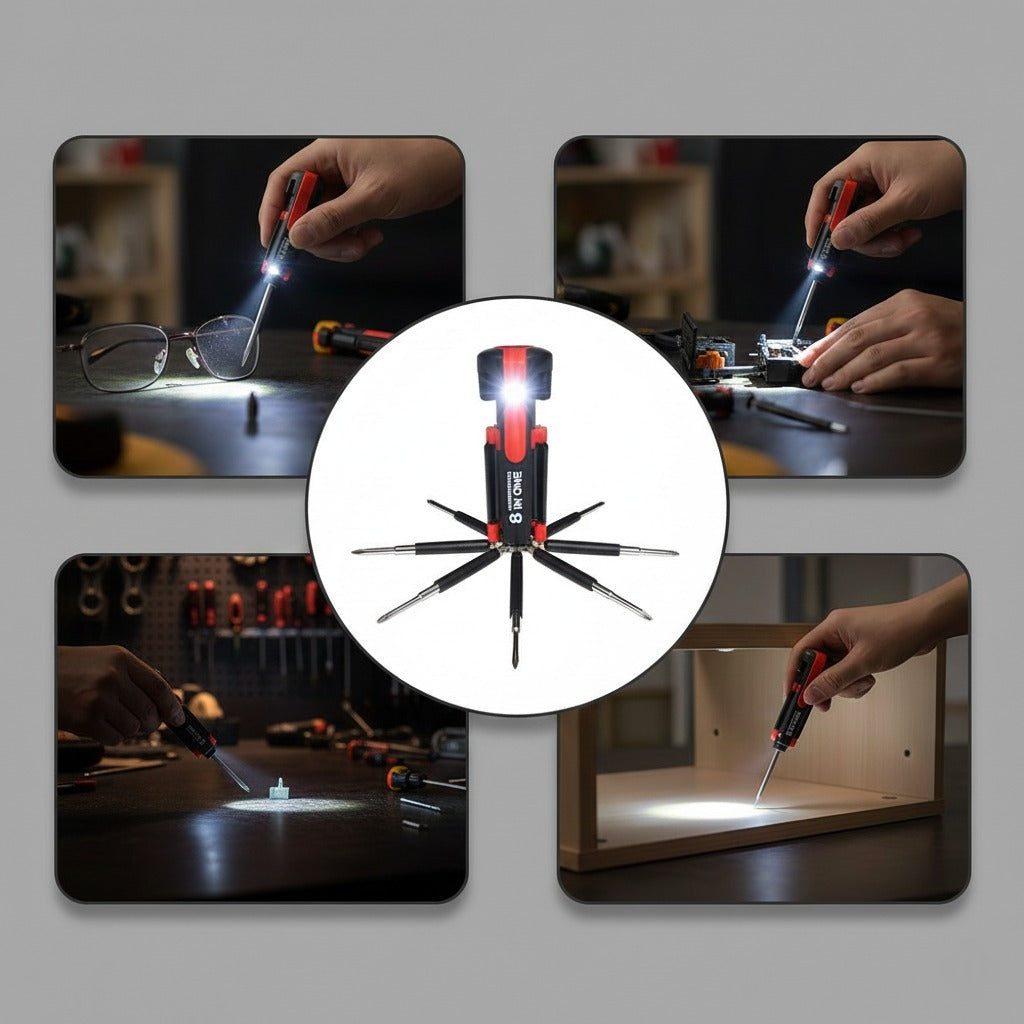 8 In 1 Multi-function Screwdriver Kit With Led Portable Torch Wukusy
