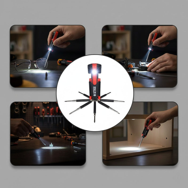 8 In 1 Multi-function Screwdriver Kit With Led Portable Torch Wukusy