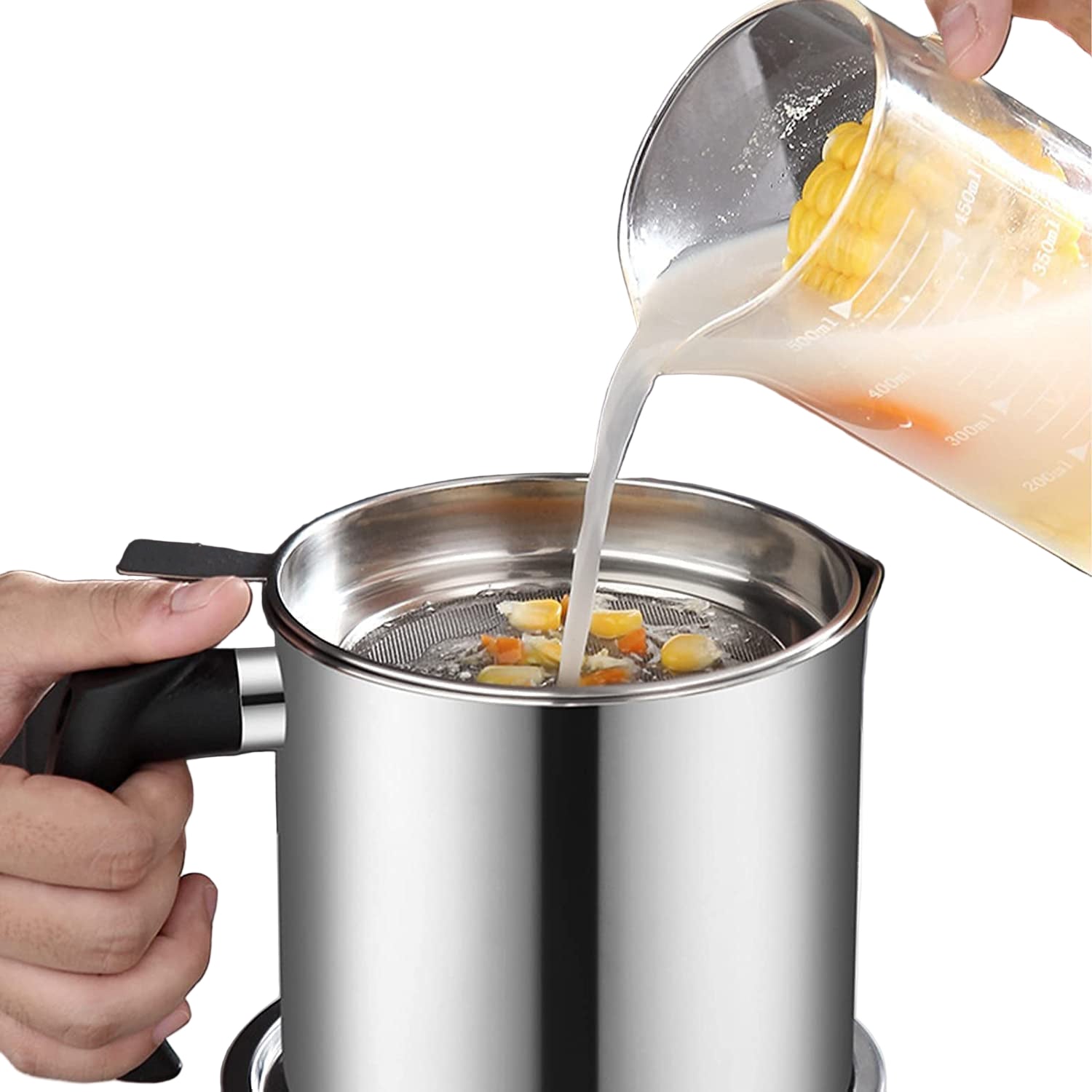 Stainless Steel Oil Strainer Pot with Lid & Filter Mesh - BuyItOnline